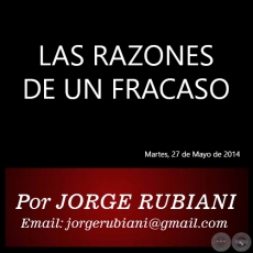 LAS RAZONES DE UN FRACASO - Por JORGE RUBIANI - Martes, 27 de Mayo de 2014